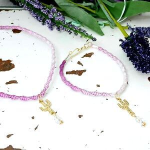 Macrame Choker & Bracelet Set, Cactus Holographic Dainty Boho Chic Minimalist